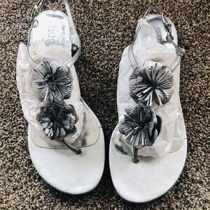 Silver Guess sandals with floral burst